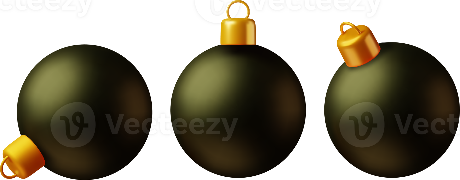 3d zwart Kerstmis bal met gouden klem png