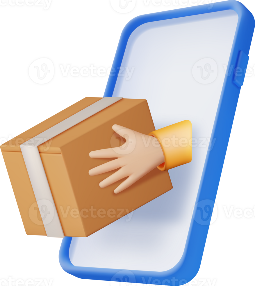 3D Carton Packaging Box in Hands in Smartphone png