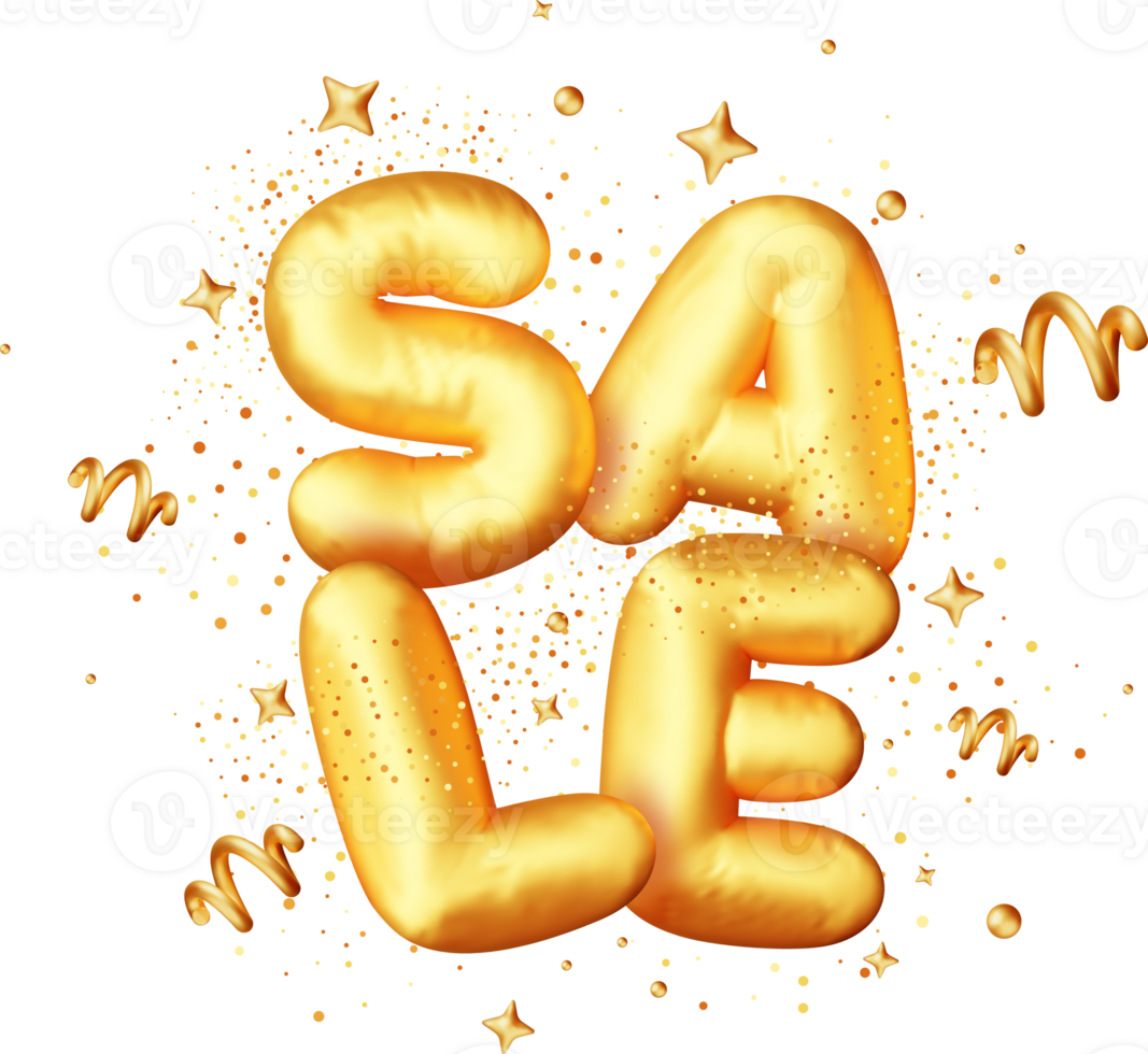 3D Gold Sale Word in Balloons Shopping Banner png