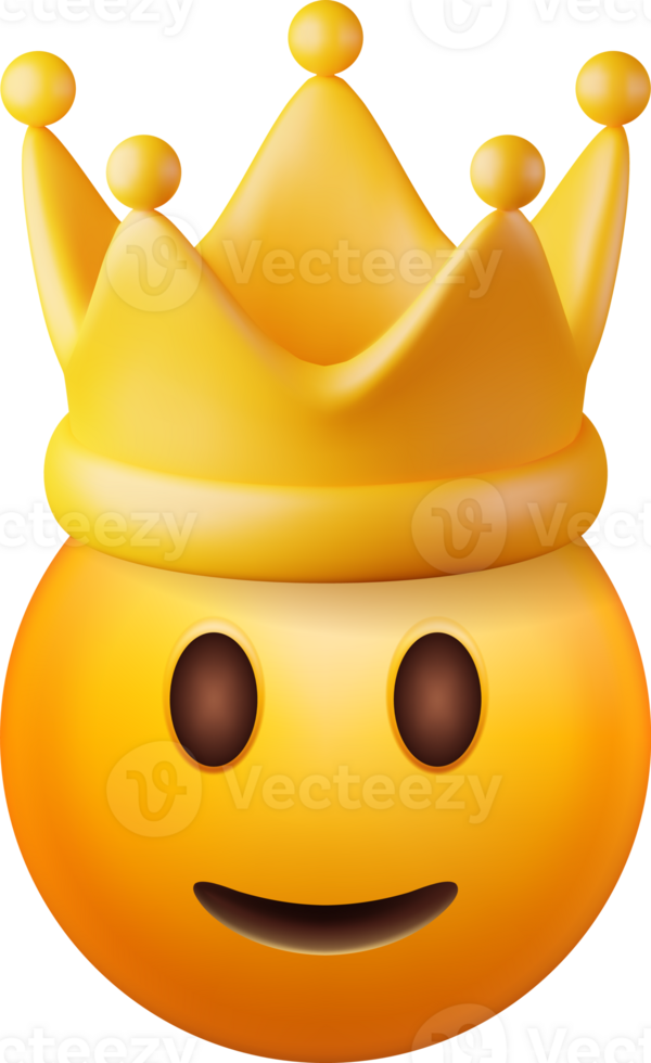 3D Cute Emoji Face with Golden Crown png