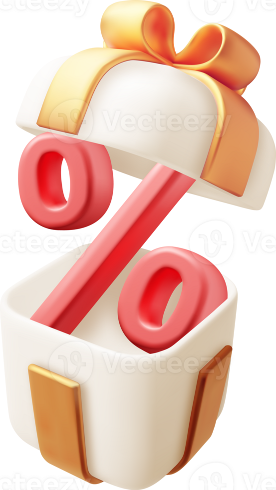 3D Opened Gift Box with Percentage Symbol Inside png