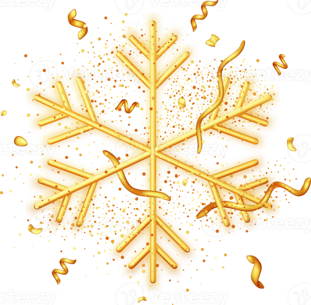 3D Sparkling Golden Snowflake with Glitter Texture png