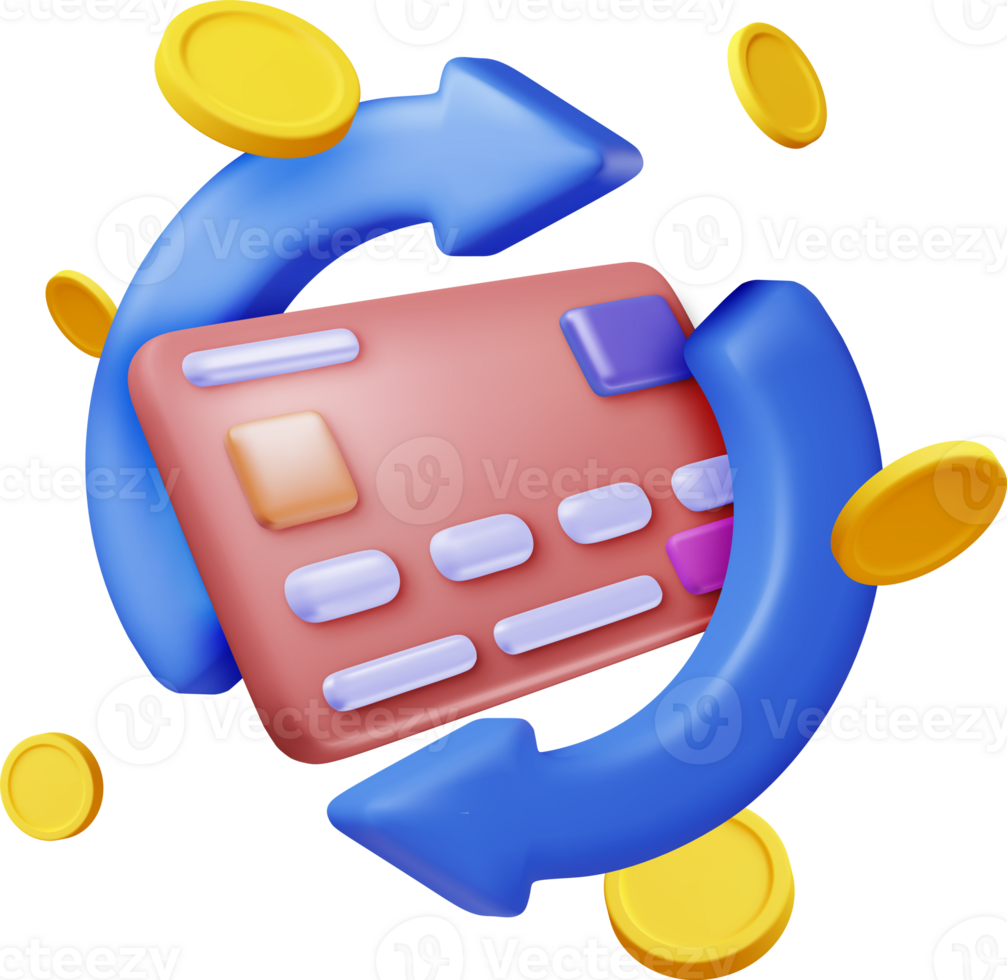 3D Round Arrow with Bank Card and Golden Coins. png