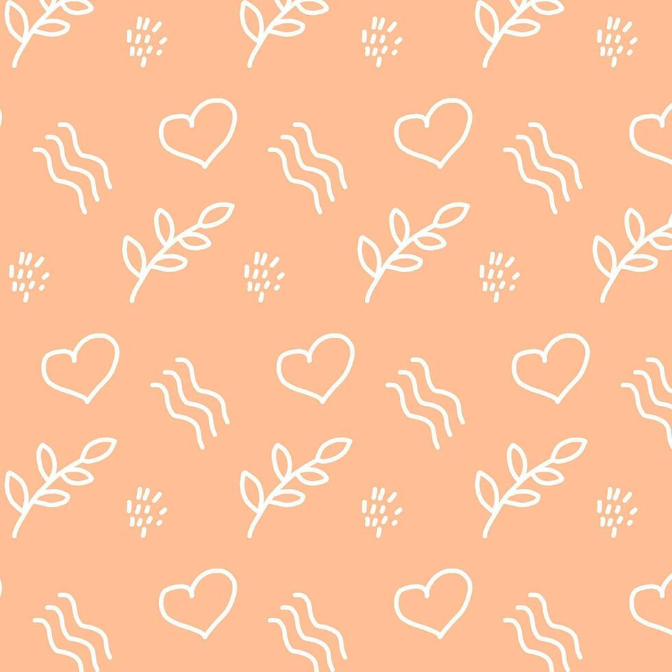 Vector seamless pattern with doodles on peach fuzz colour background