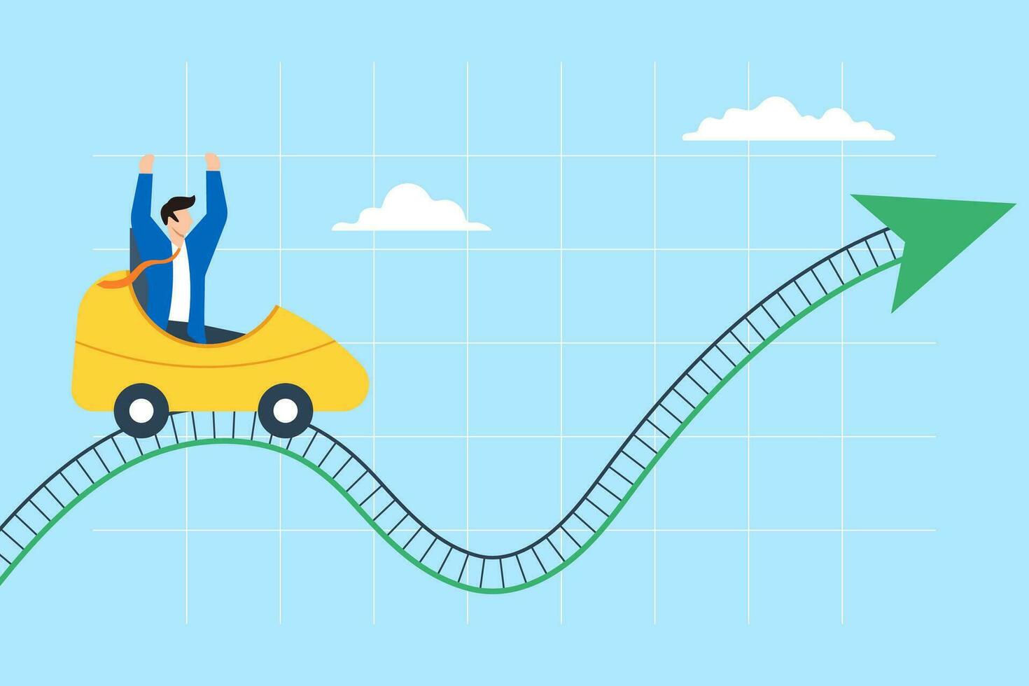 Businessman riding market roller coaster in flat design vector