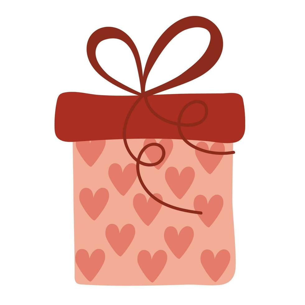 Box with a gift for Valentine's Day isolated on a white background. Cartoon style. Vector illustration.