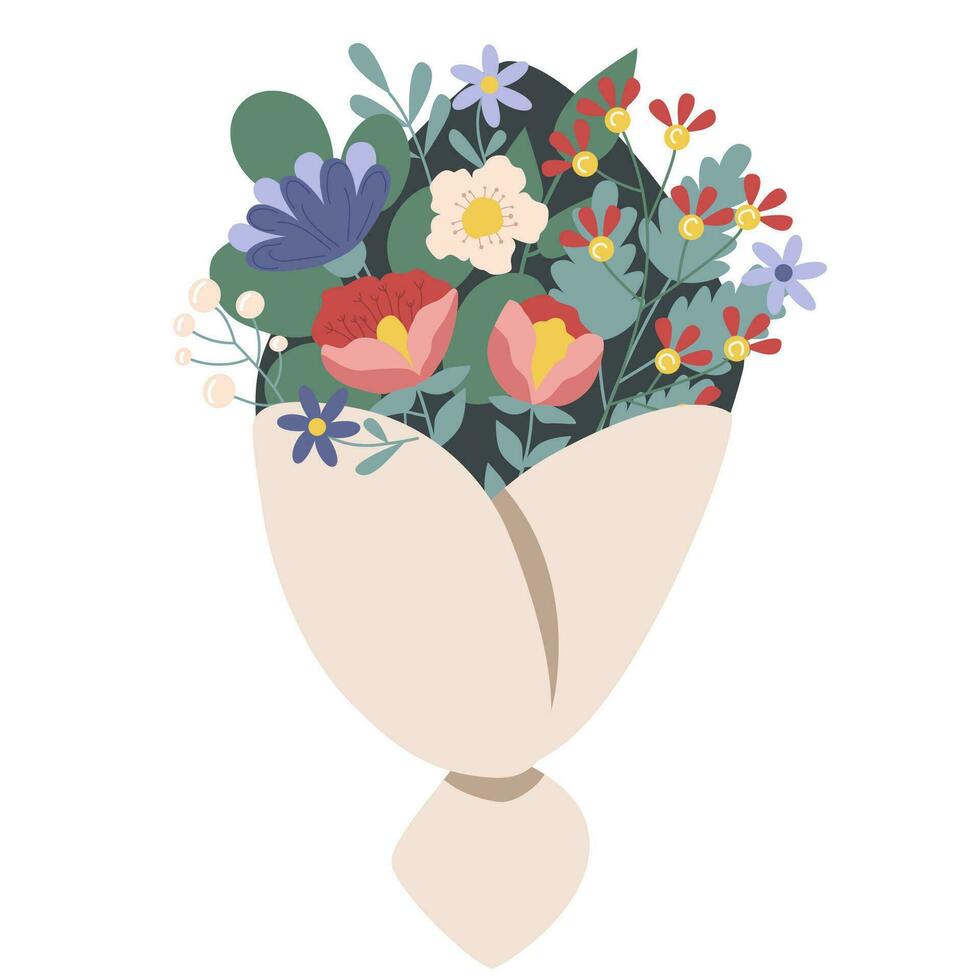 Bouquet of flowers isolated on white background. Cartoon style. Vector illustration.