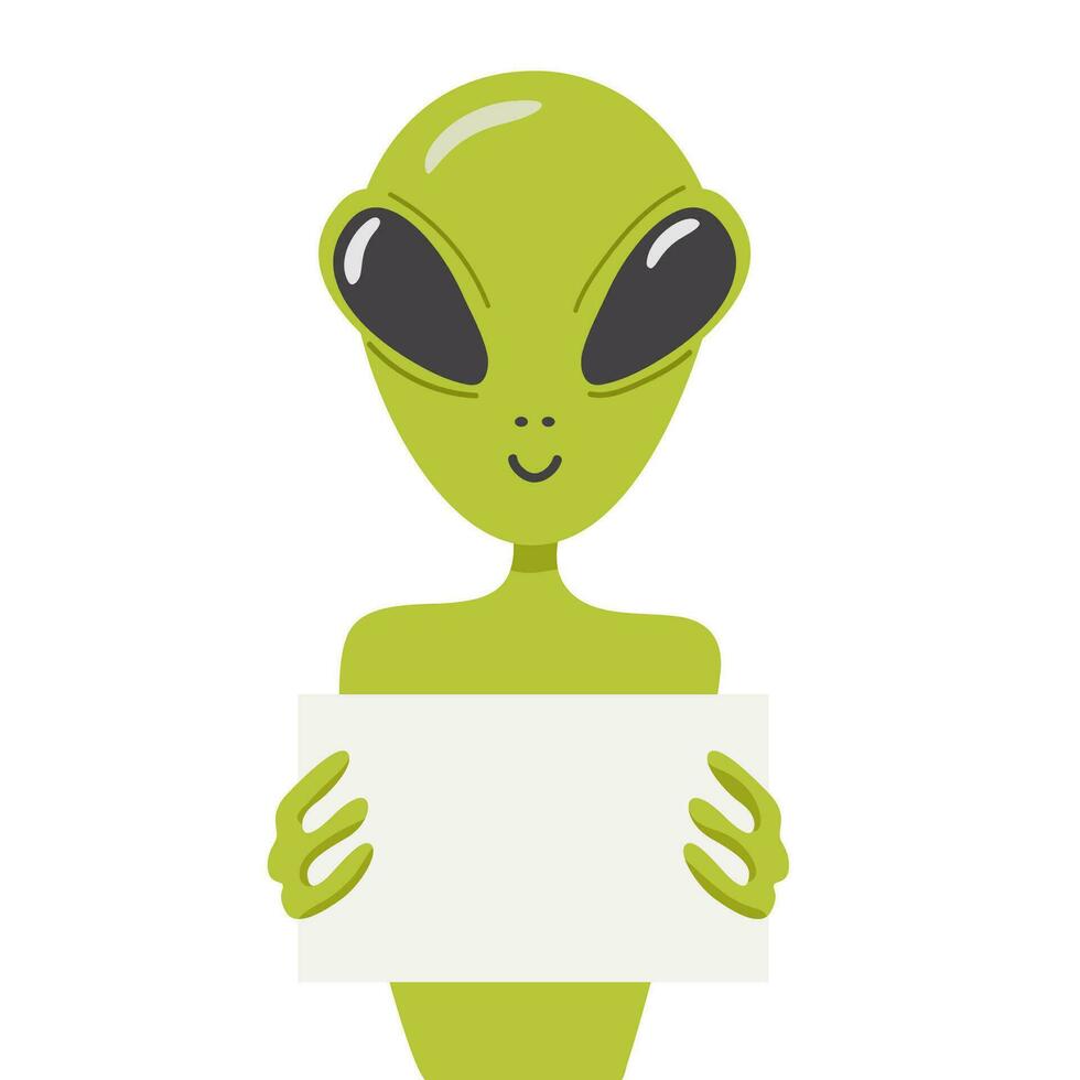 el extraterrestre es participación un blanco signo. dibujos animados estilo. vector ilustración