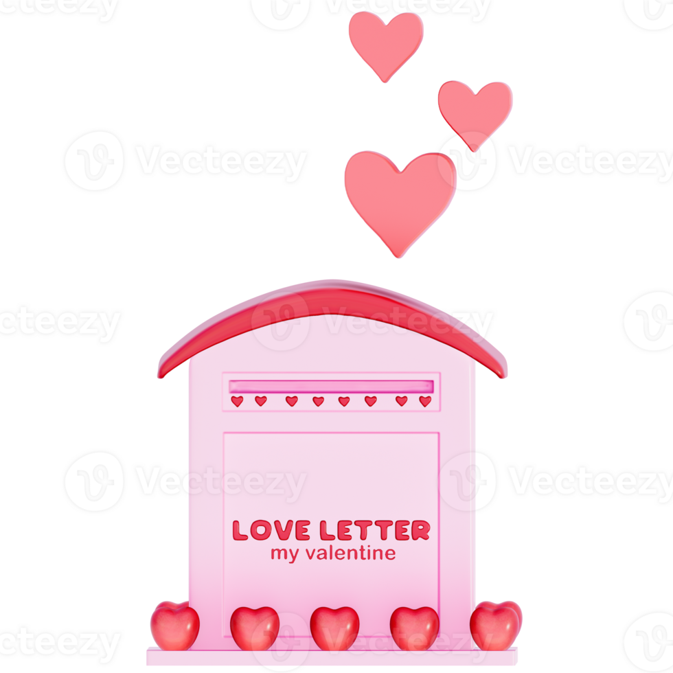 Valentine Tiny Mailbox for Love Letters on a transparent background, 3D rendering png