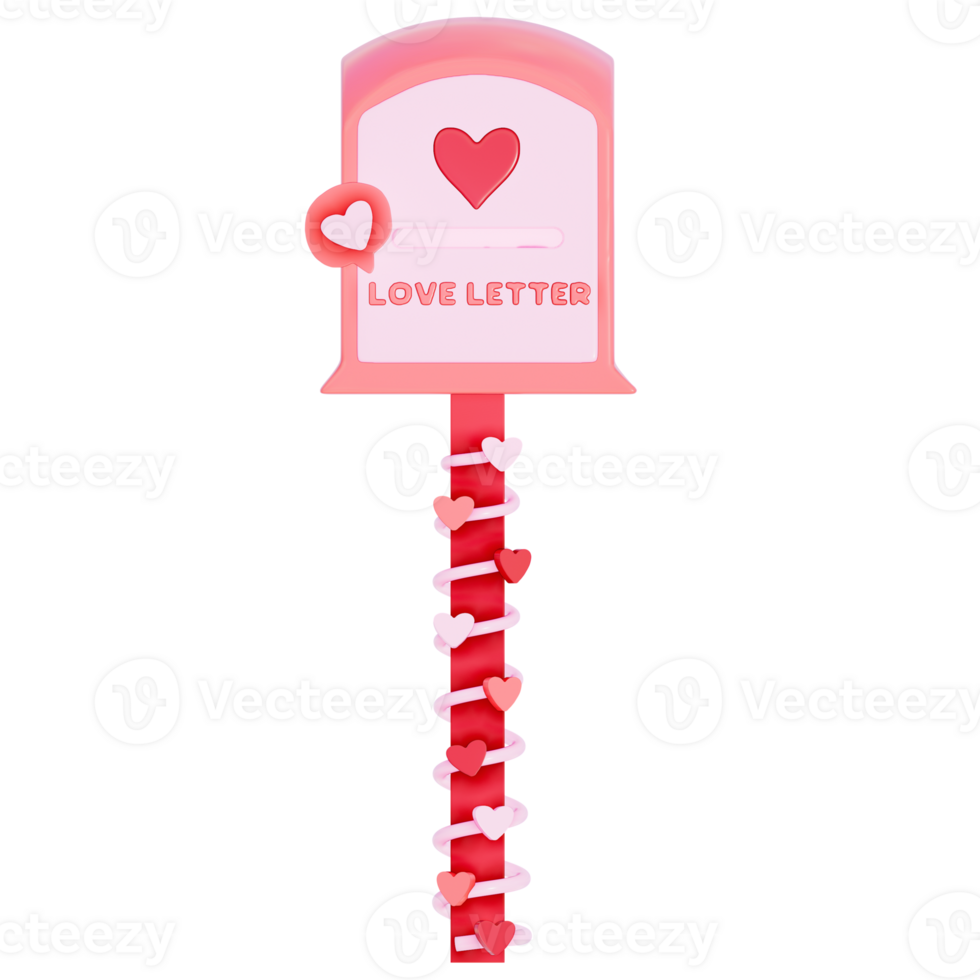 Valentine mailbox with Cute heart-shaped on a transparent background, 3D rendering png