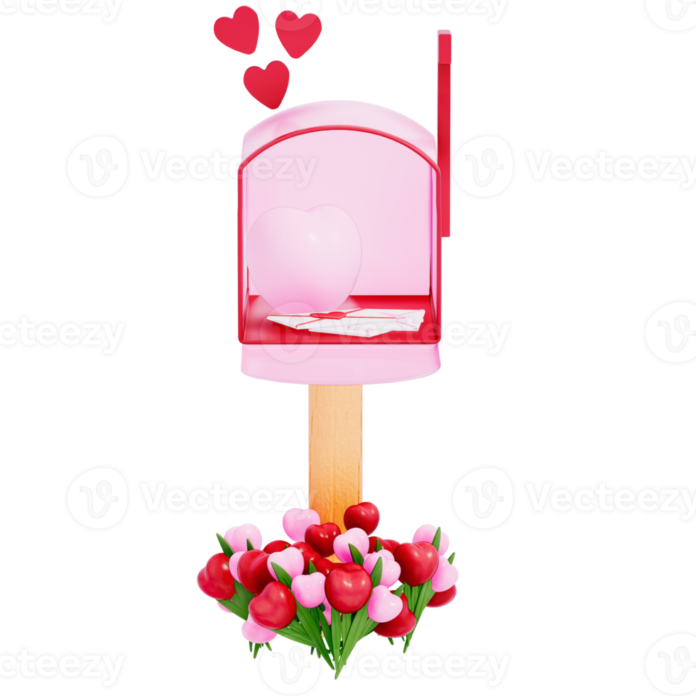 Valentine mailbox with Cute heart-shaped on a transparent background