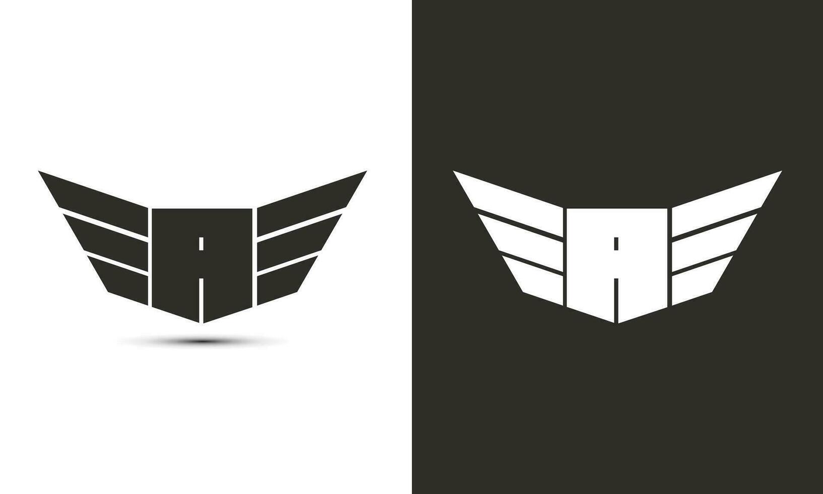 un logo en negro y blanco color con alas y proteger vector