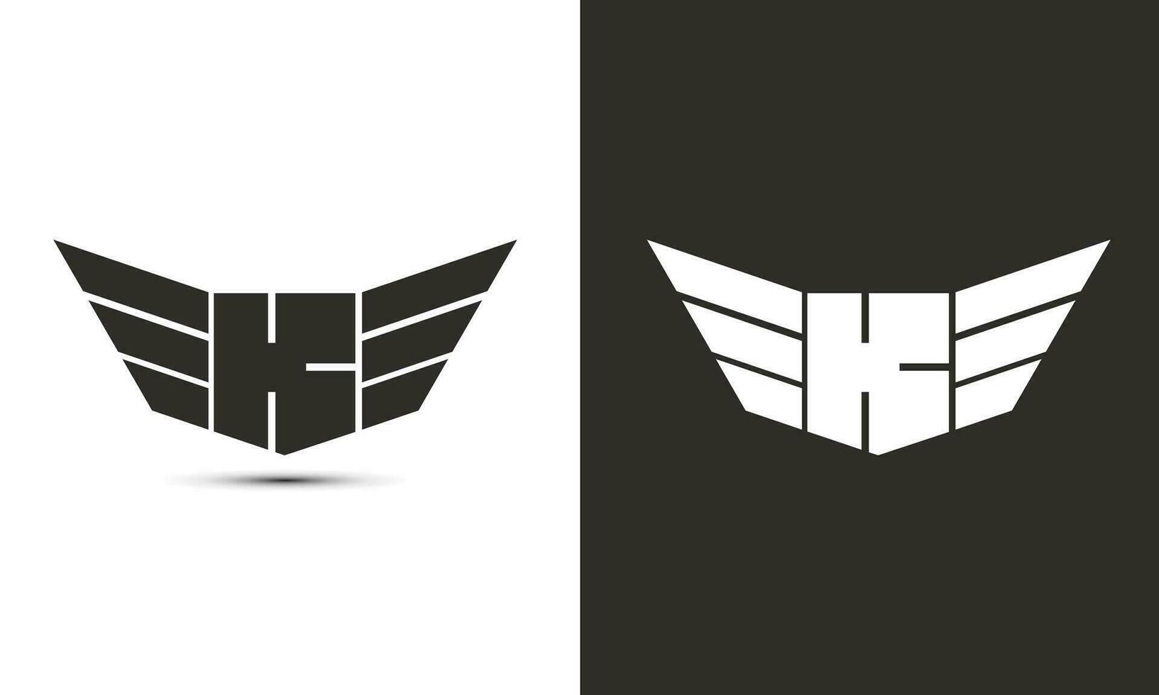 K logo in black and white color with wings and shield vector