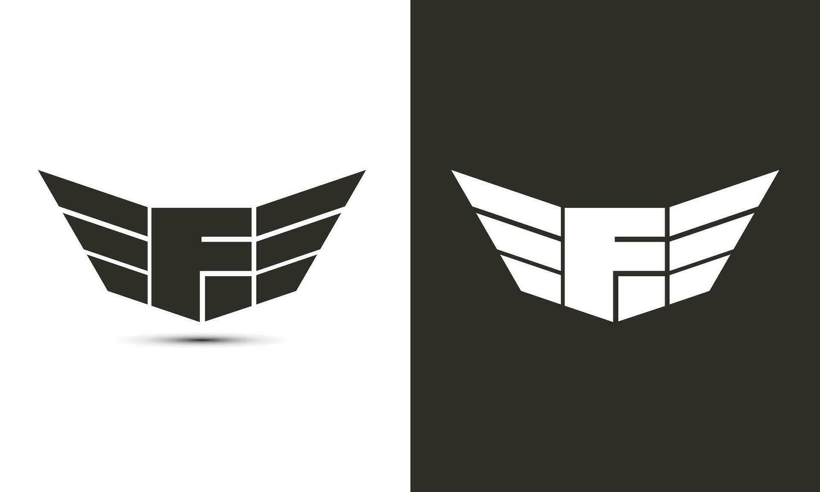 F logo en negro y blanco color con alas y proteger vector