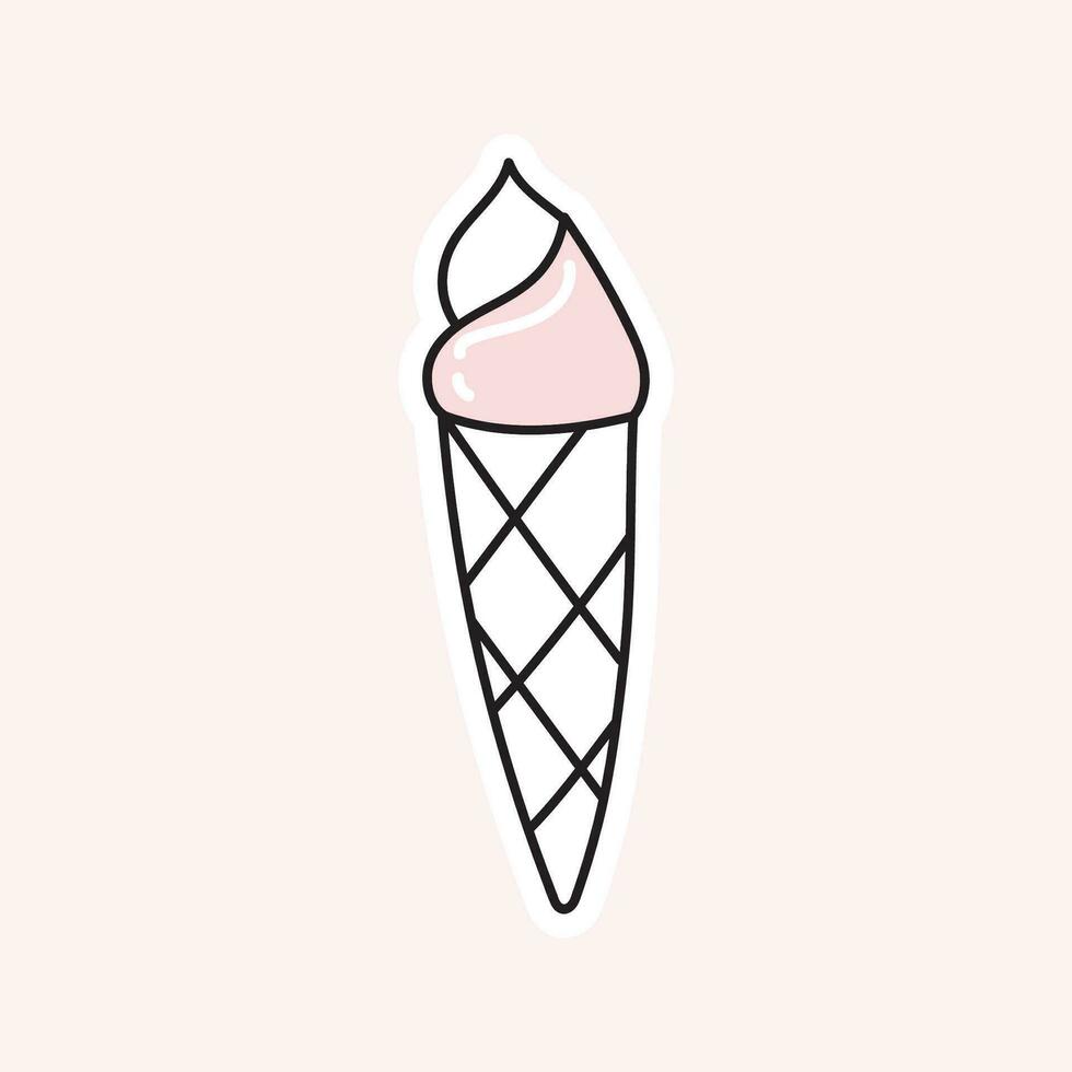 Ice cream in a cone.Vector illustration in doodle style. vector