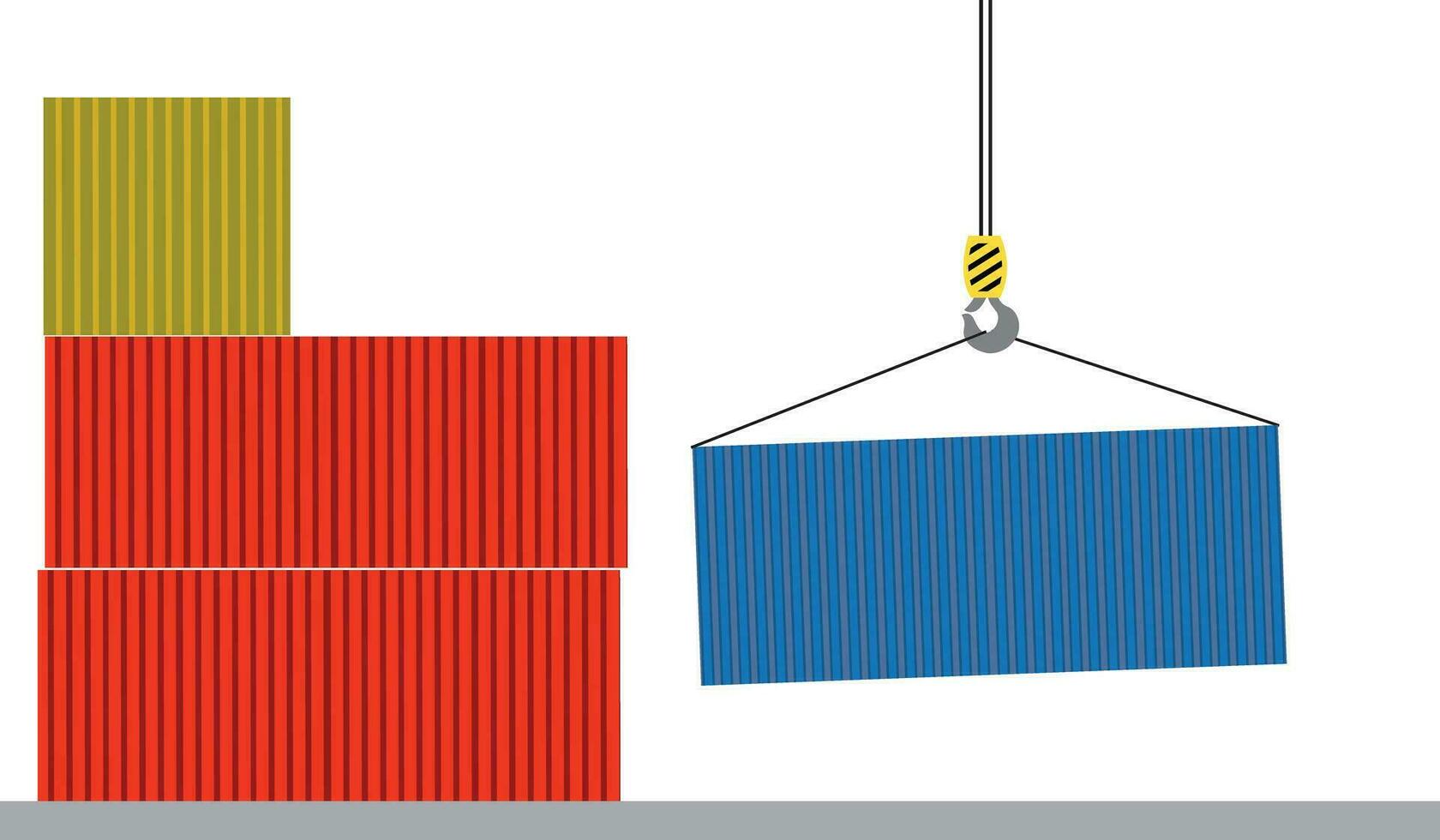 Cargo container set isolated on white background. Colorful box from different sides collection. Freight shipping container hanging on crane hook. Simple design vector