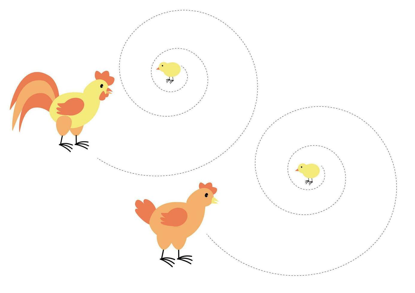 Tracing lines for children. Poultry hen, rooster, chick.Handwriting practice. vector