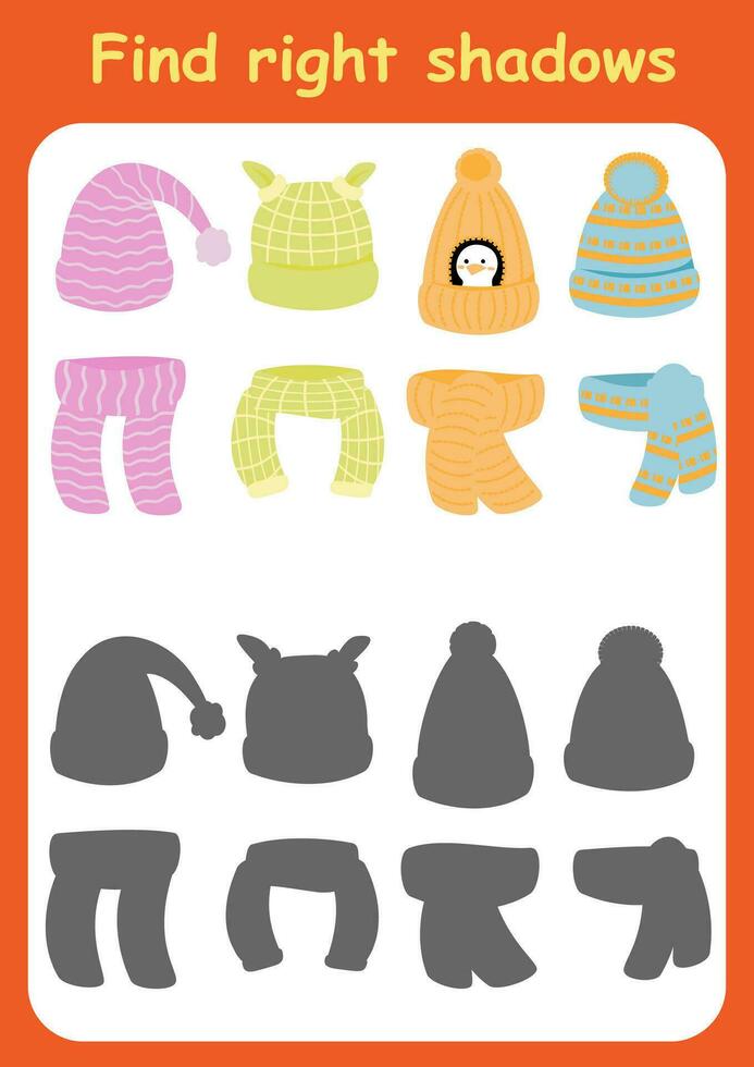 Shadow matching activity for preschoolers. Find an item with the right silhouette. vector