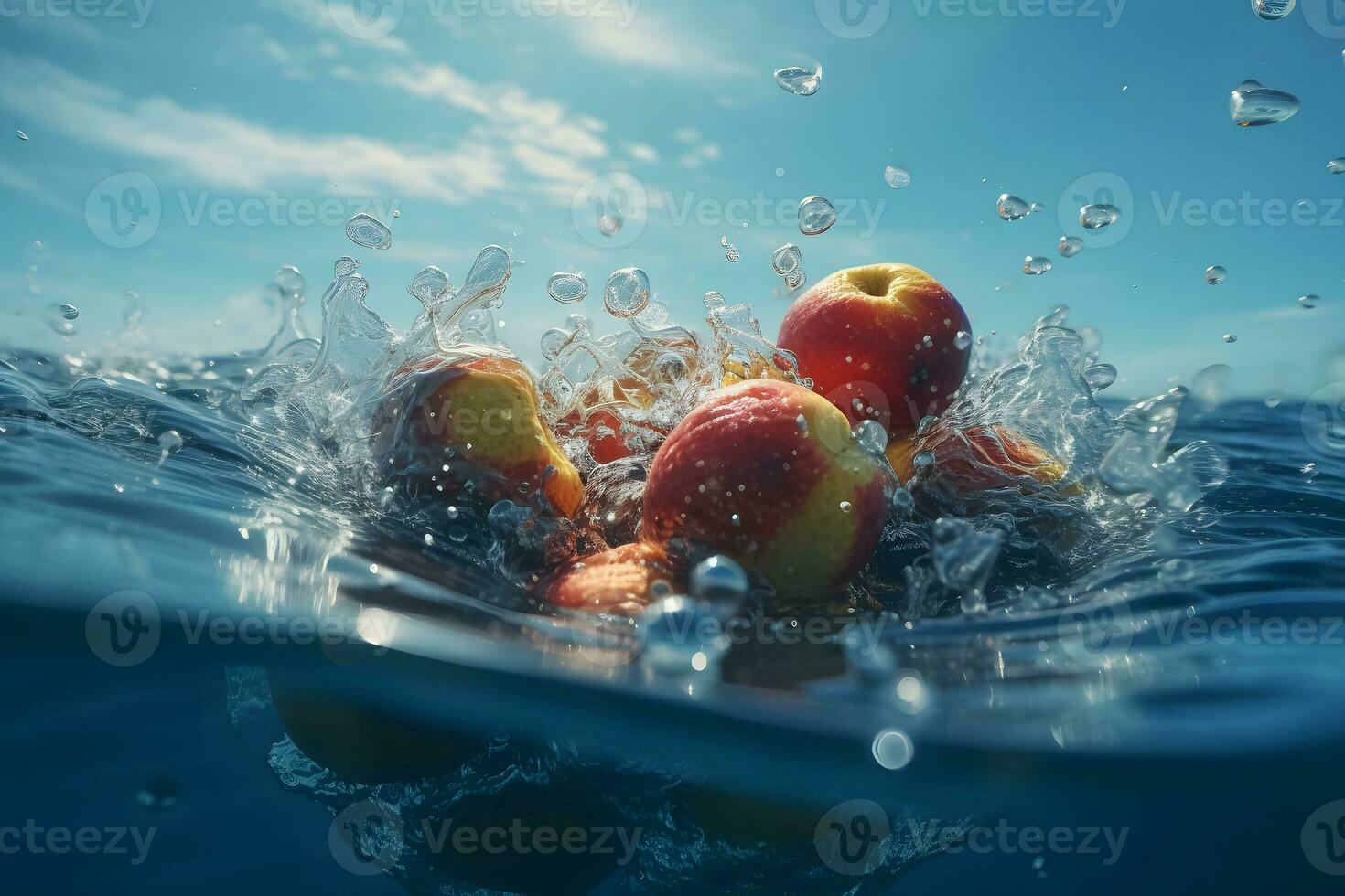 ai generado tropical frutas otoño profundamente debajo agua con un grande chapoteo. neural red ai generado foto