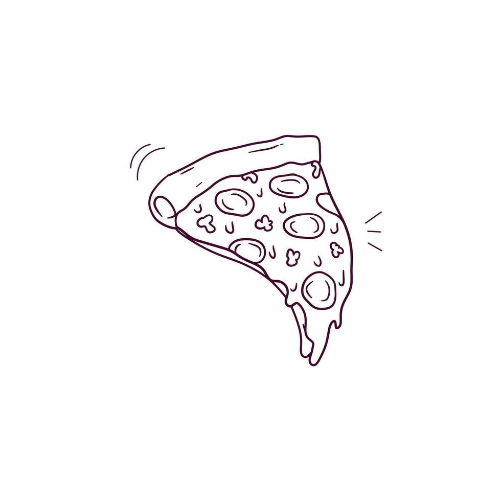 Hand Drawn illustration of sliced pizza icon. Doodle Vector Sketch Illustration