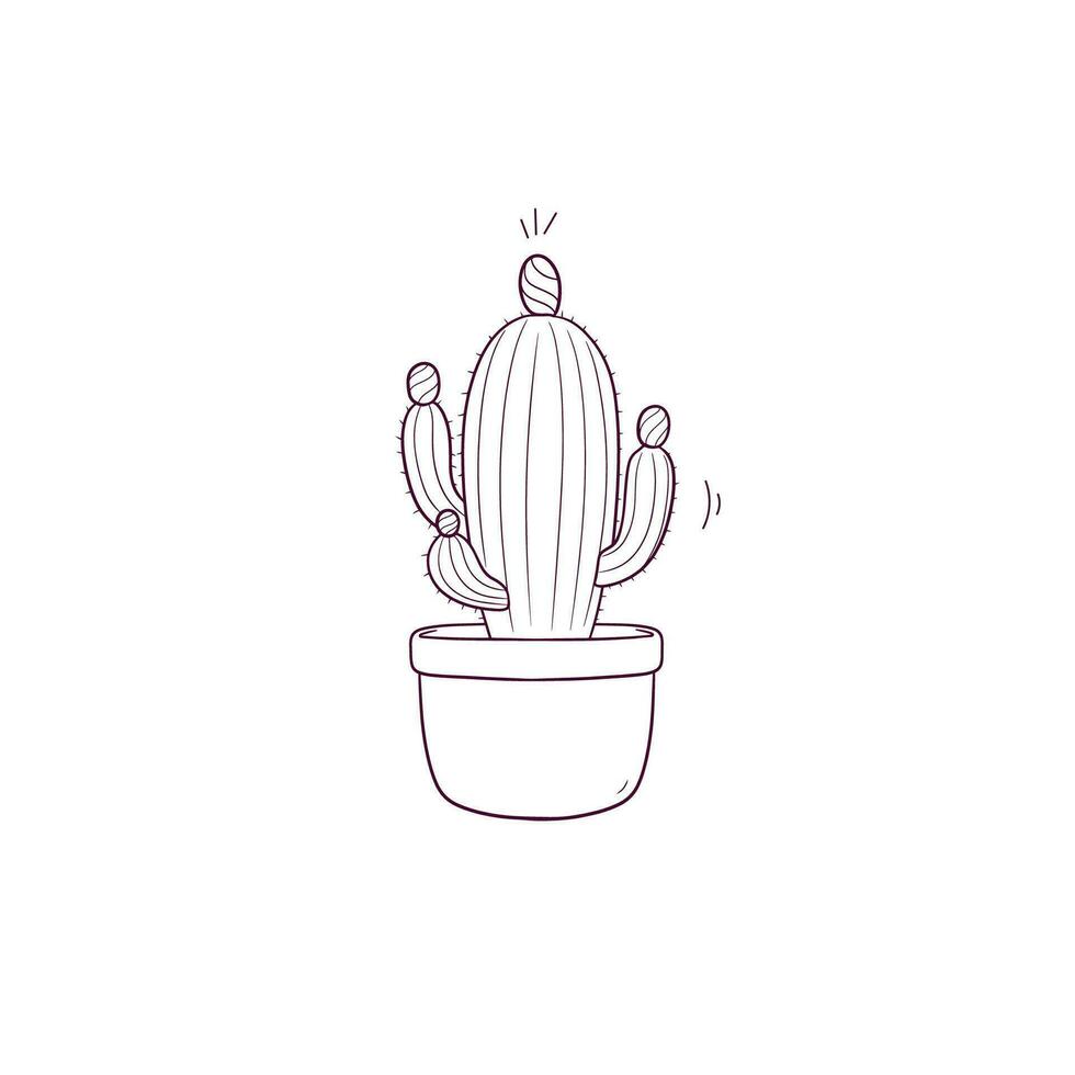 Hand Drawn illustration of cactus in a pot icon. Doodle Vector Sketch Illustration