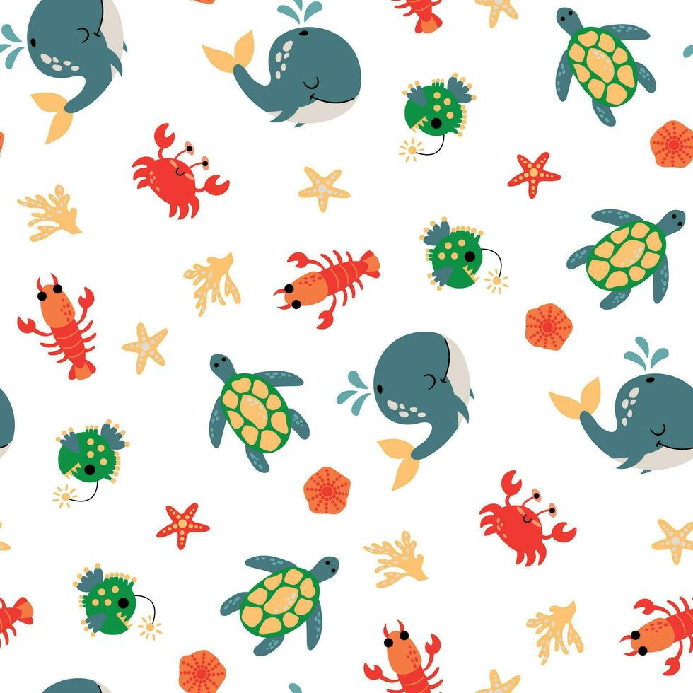 Seamless pattern with sea animals. Design for fabric, textile, wallpaper, packaging. vector