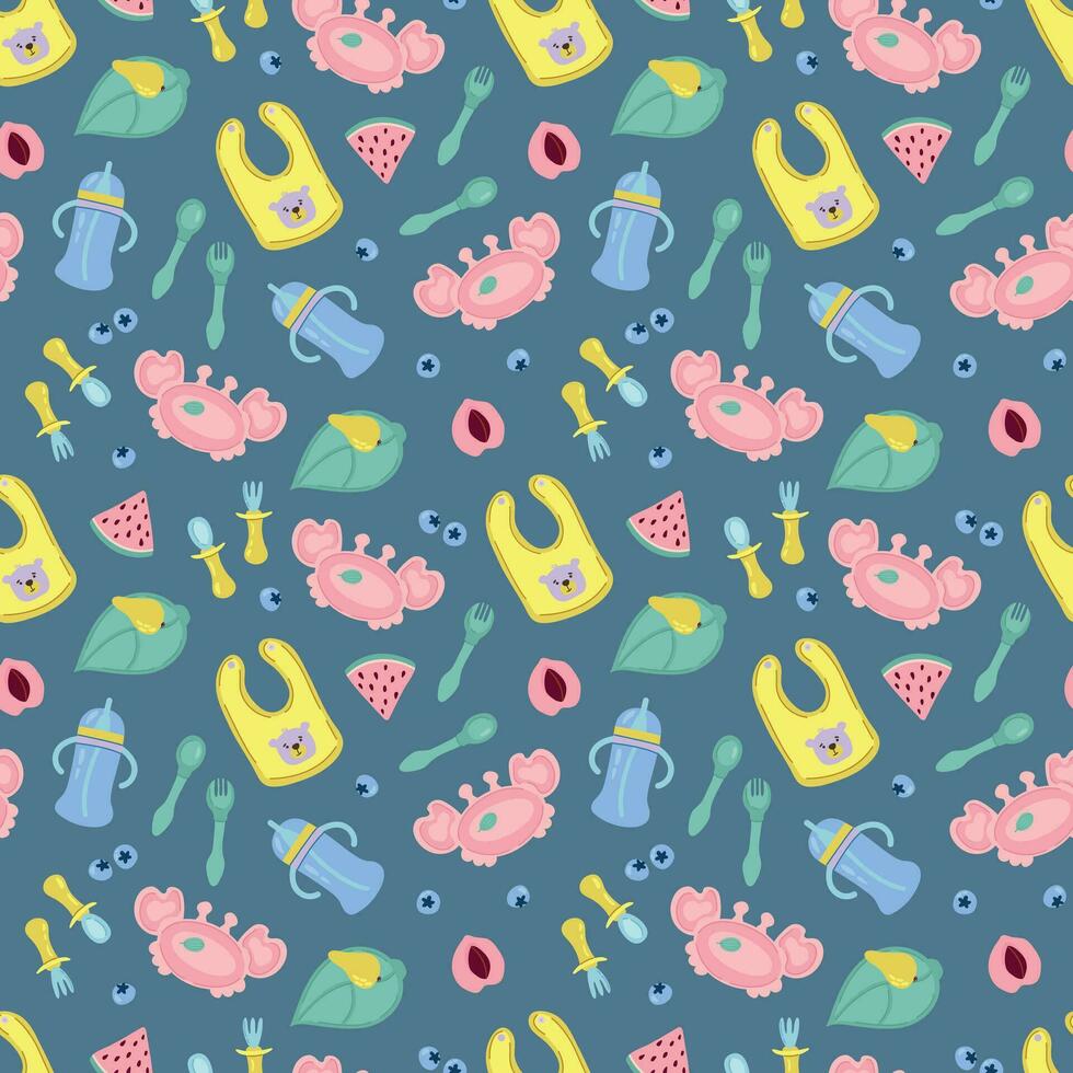 Seamless pattern with children's dishes. Design for fabric, textiles, wallpaper, packaging. vector