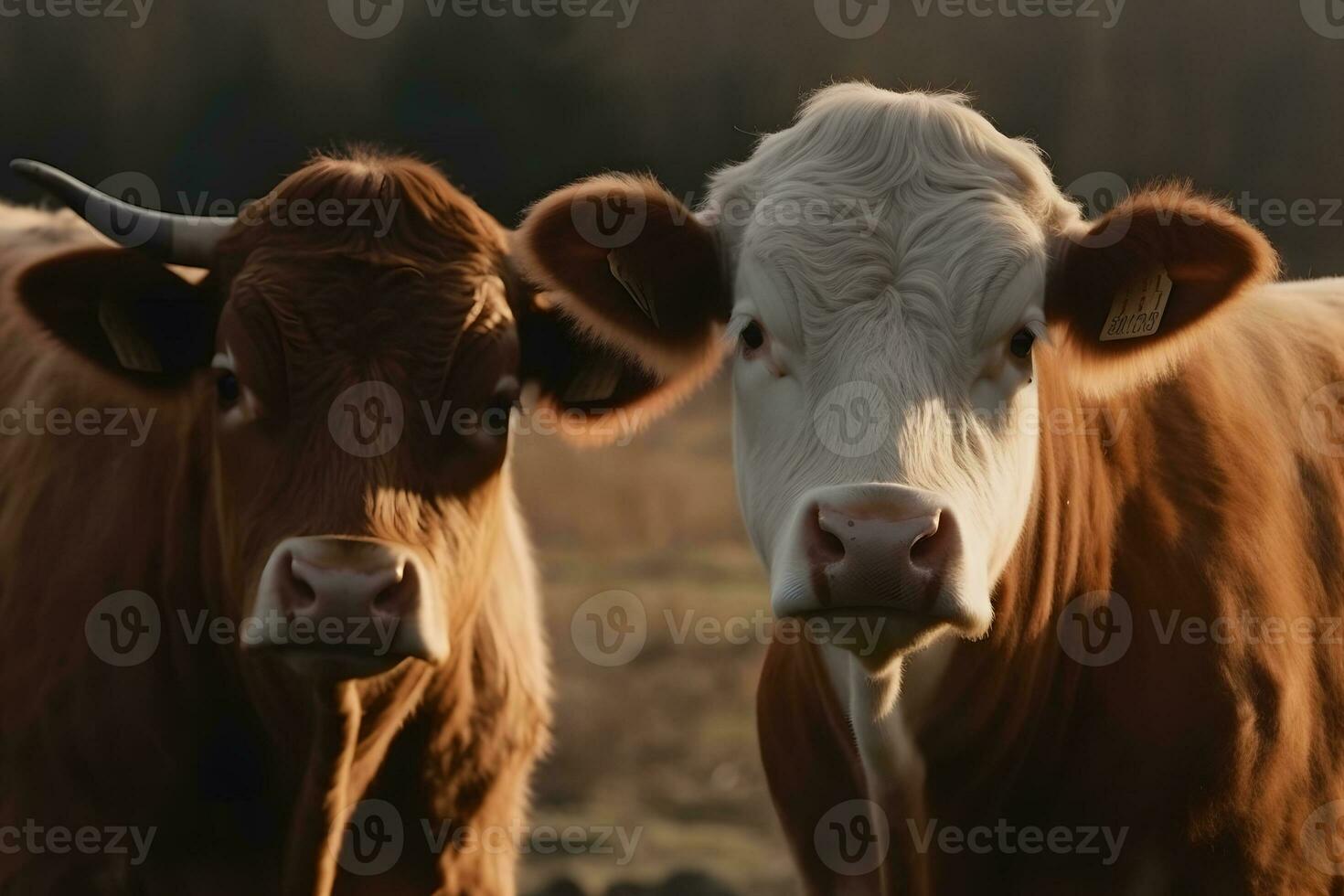 AI generated Cows in field sunset in the evening. Neural network AI generated photo