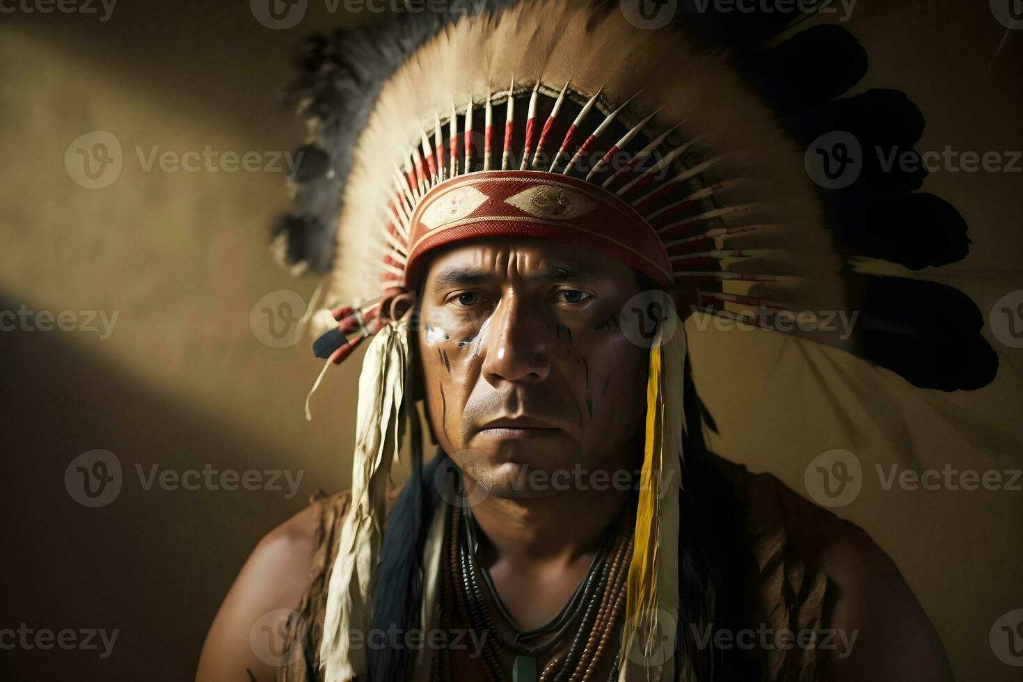 AI generated native Americans. portrait of Americans Indian man. Neural network AI generated photo