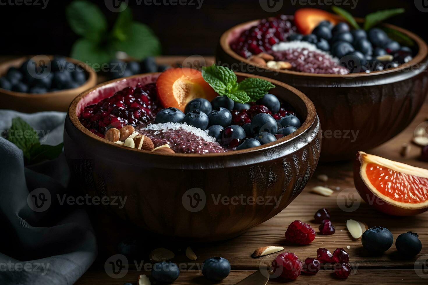 AI generated Healthy tasty breakfast. Oatmeal with berries and fruits. Neural network AI generated photo