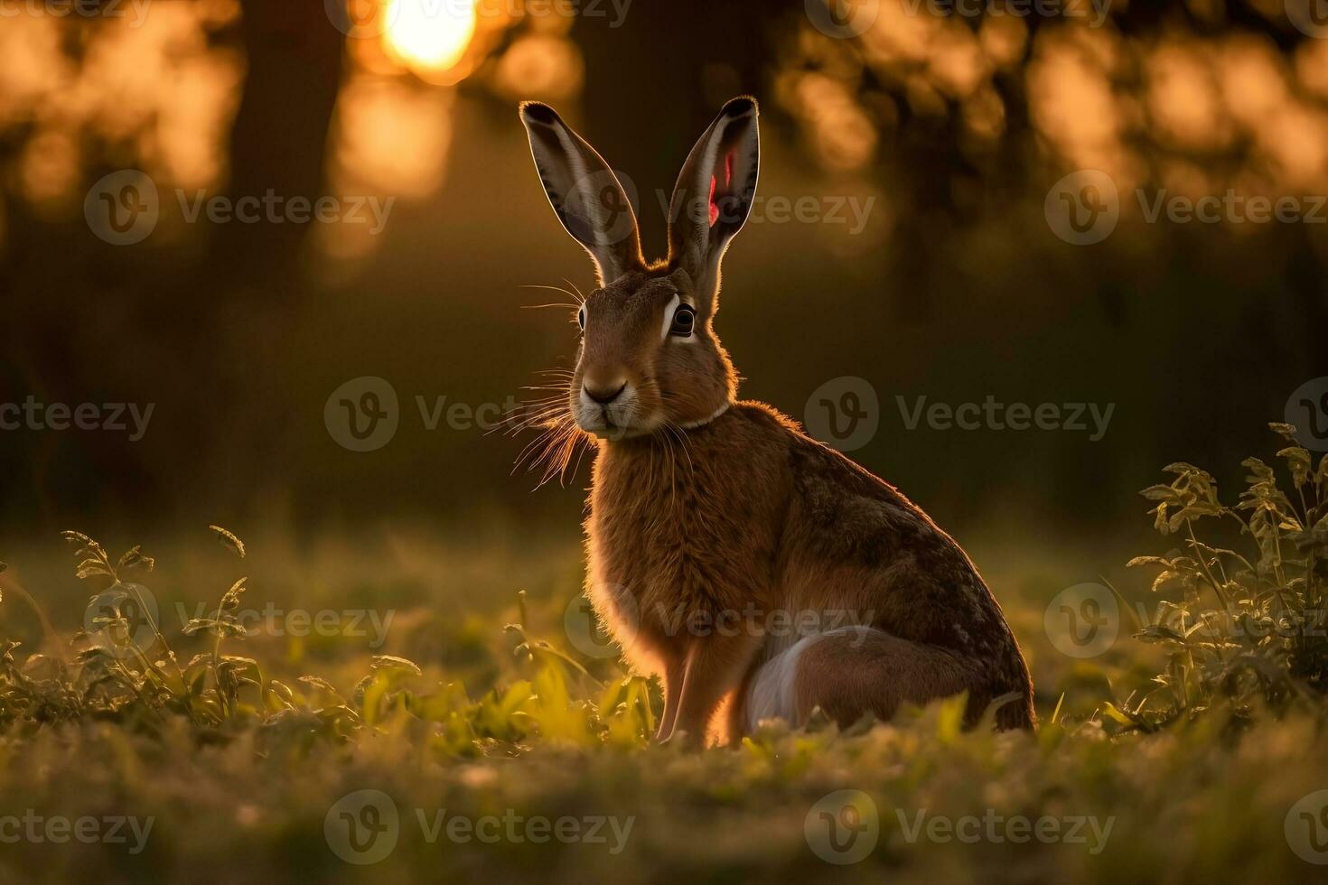 AI generated Lonely wild brown lit by warm evening light at dusk. Neural network AI generated photo