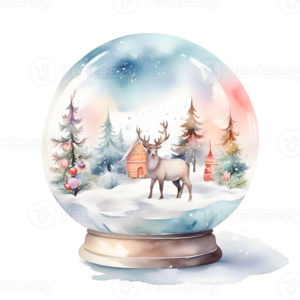 AI generated Snow globe with christmas tree and reindeer png