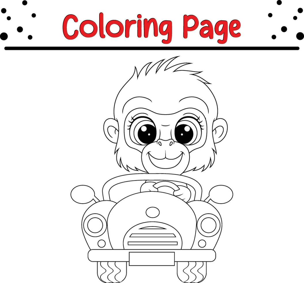baby gorilla driving car coloring page vector