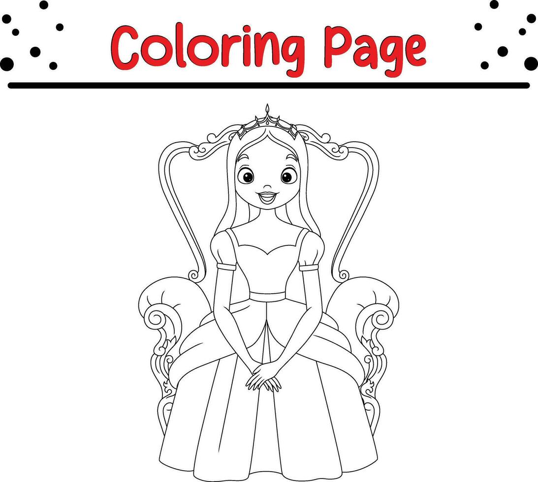 hermosa princesa colorante página para niños vector