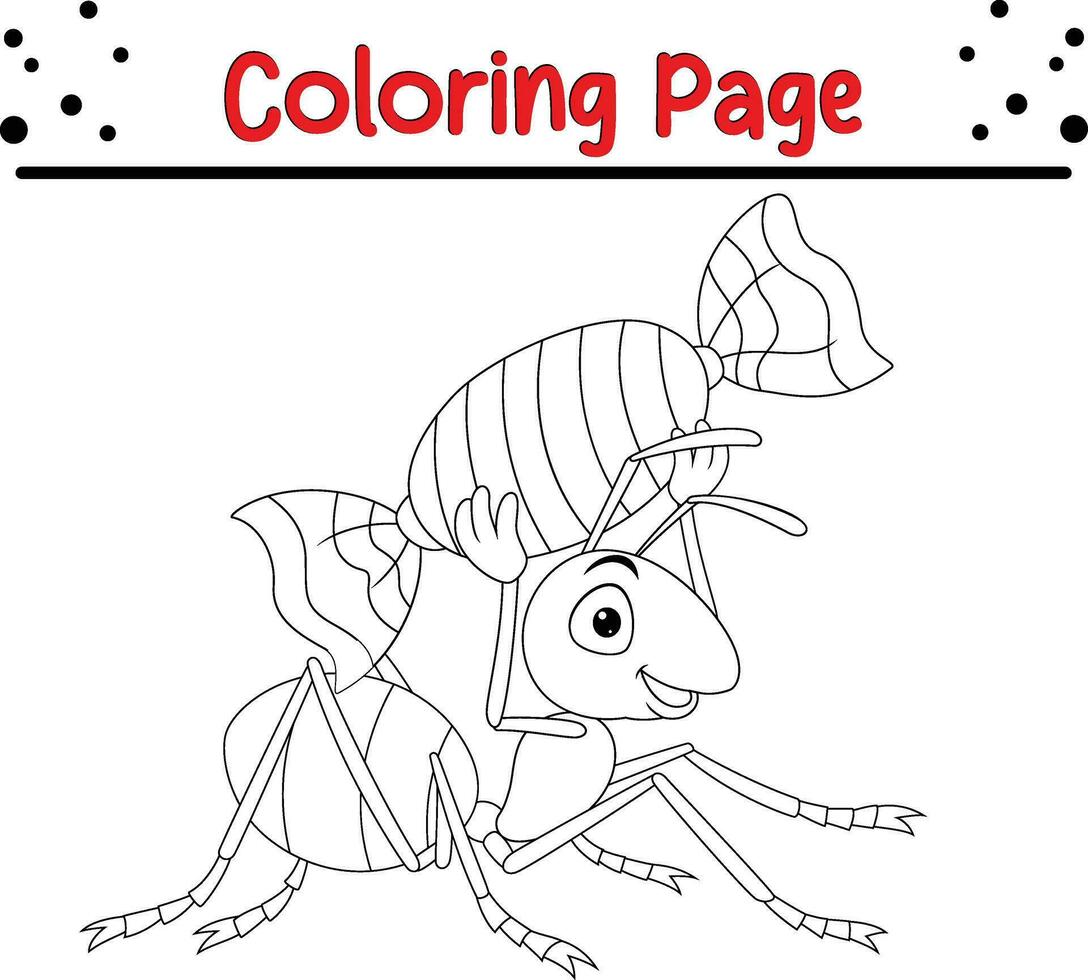 funny ant carrying candy coloring page vector