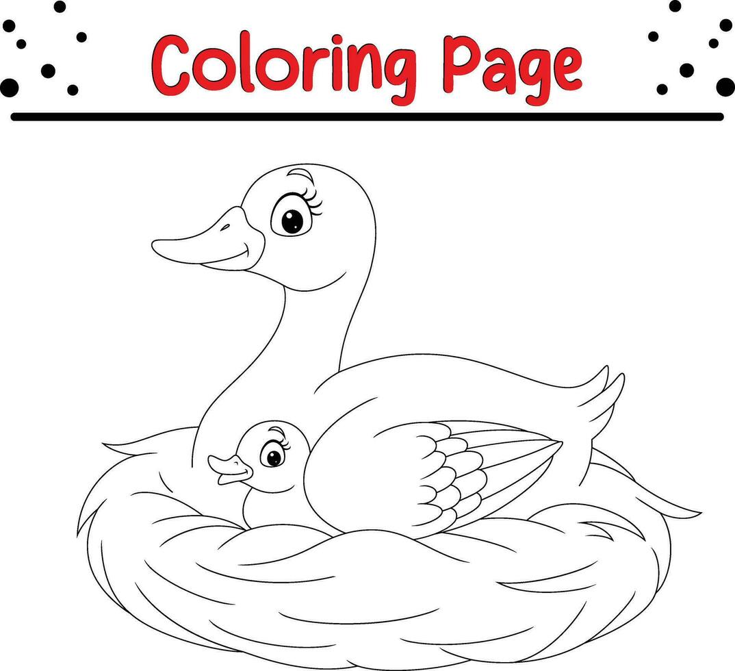 mother duck with her baby nest coloring page for kids vector