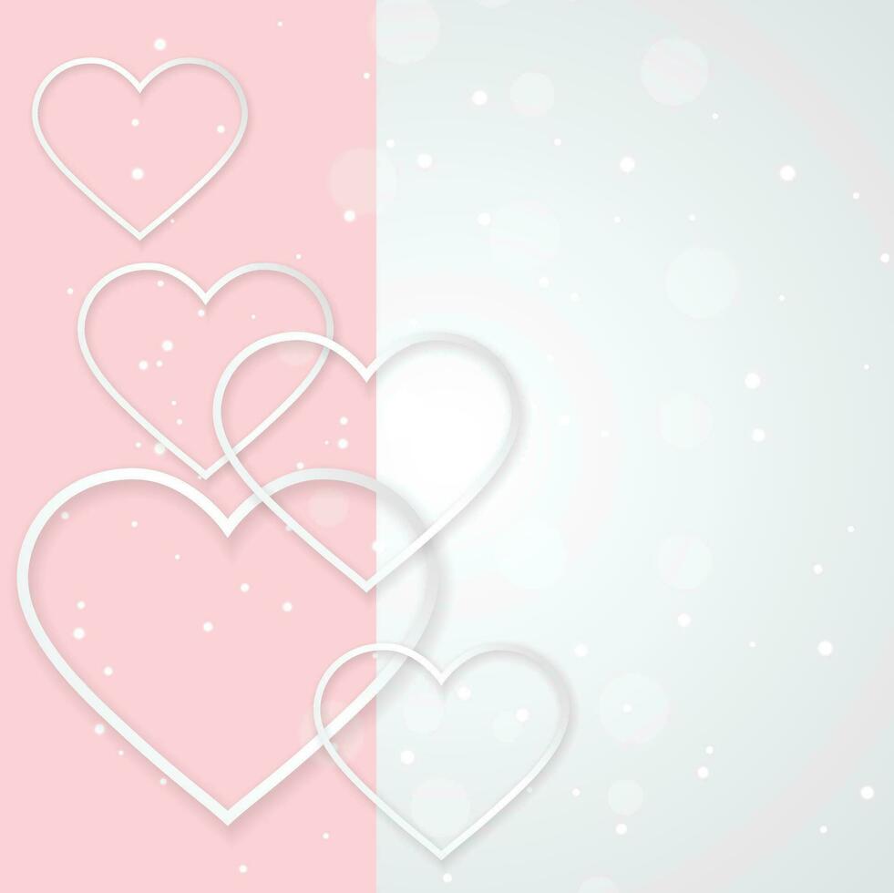contento San Valentín día póster vale, 3d rojo rosado corazón, dorado metal forma, estrella y arcos en Rosa antecedentes. vector ilustración. sitio para texto. regalo tarjeta, amor fiesta, valentin rebaja volantes diseño
