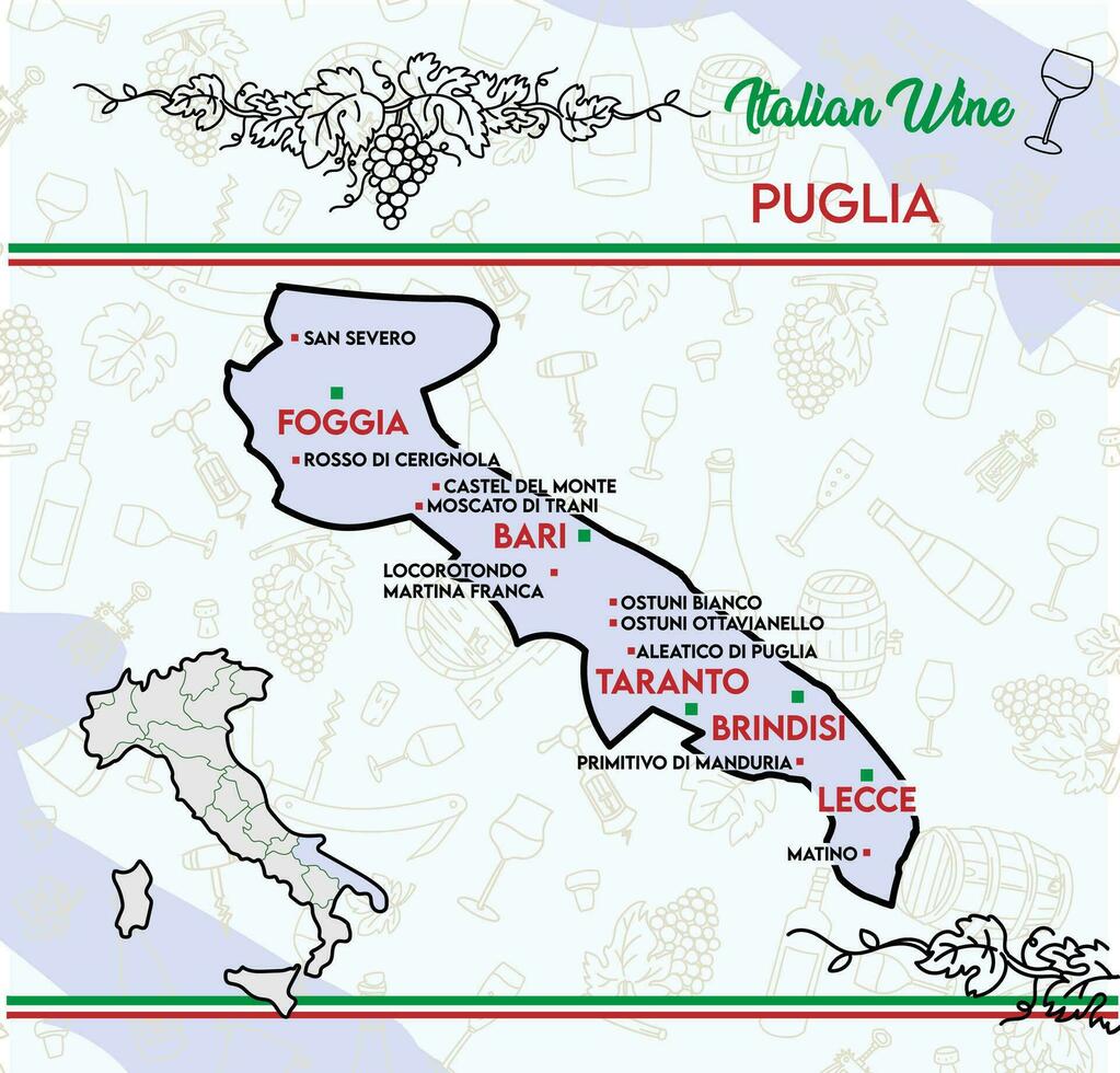 gráfico de típico vinos desde puglia, Italia. vector ilustración