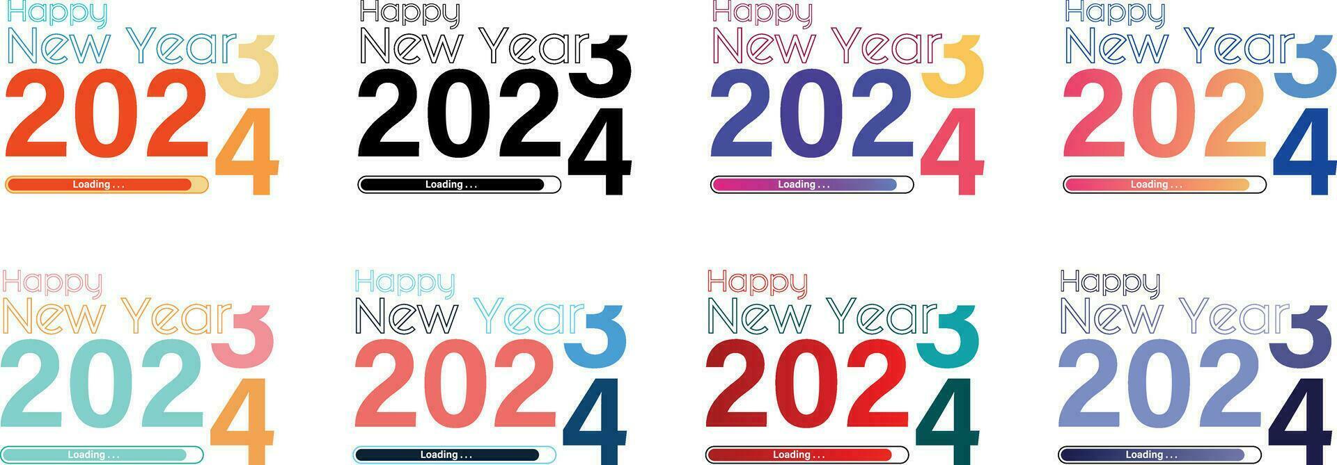 Vector set of happy new year colorful typography