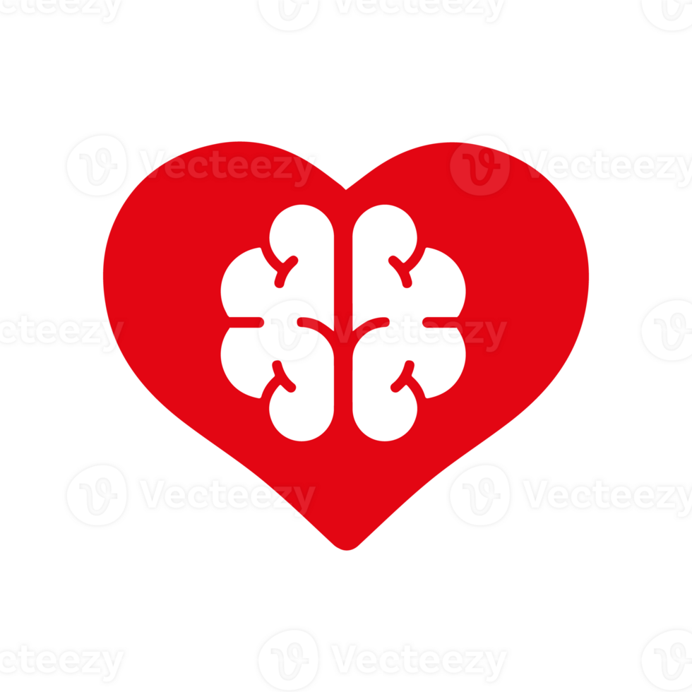 Brain and heart isolated. Brain in love. Conflict between emotions and rationality. Icon or logo. Red color. Simple modern design. Valentine's day. png