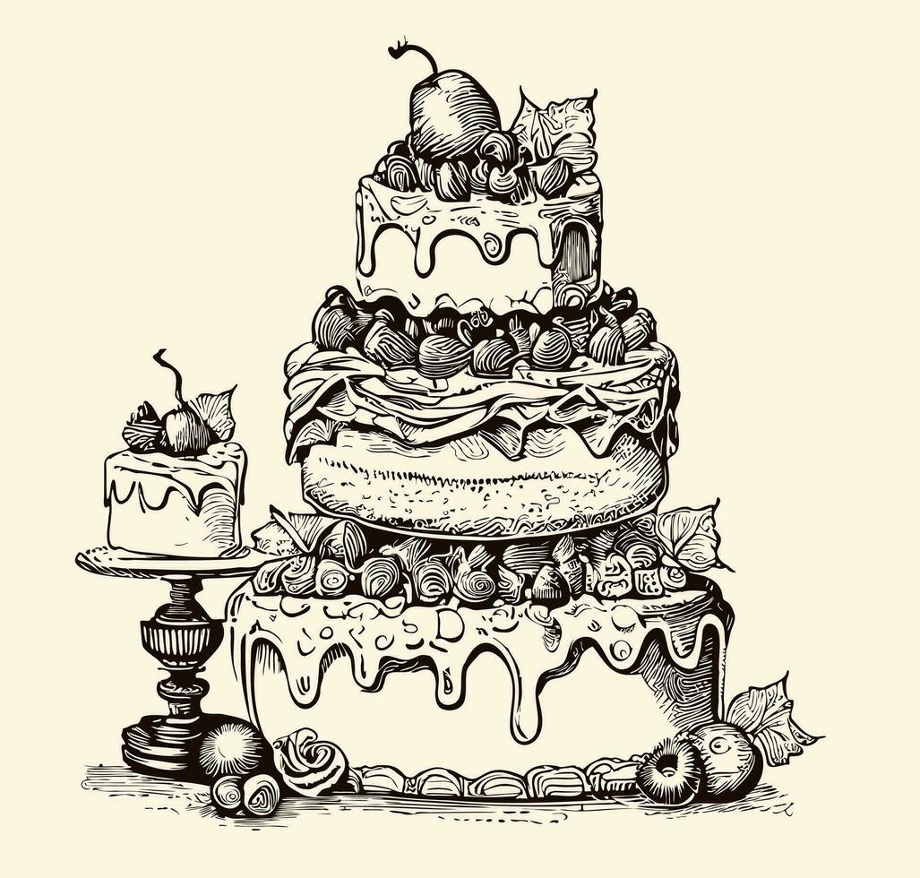 SWEET cake hand drawn sketch Sweets Vector illustration