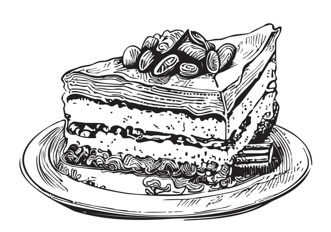 Piece of cake hand drawn sketch Sweets Vector illustration