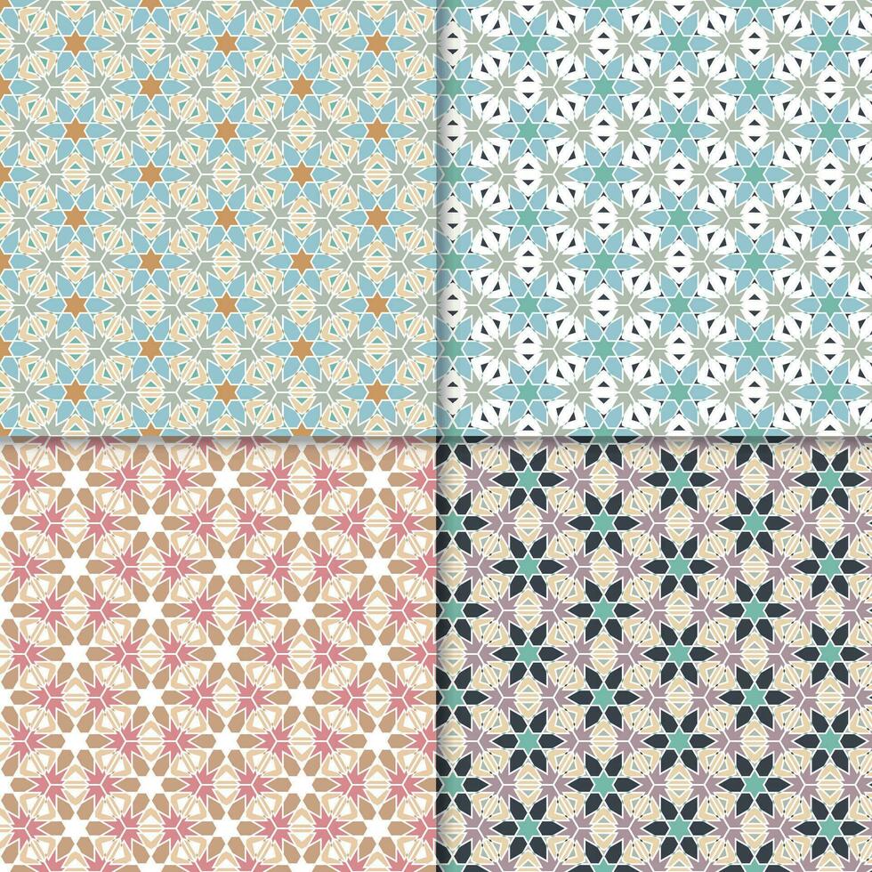 Four geometric seamless patterns. Can be used on textiles, wallpapers, surfaces, venue designs and as a background for cards and invitations vector