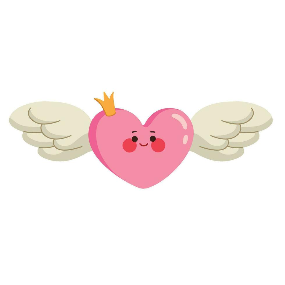 rosado corazón con cara y alas. símbolo de amor mensaje. kawaii dibujos animados personaje. vector ilustración para san valentin día saludo tarjeta, bandera, envase diseño.