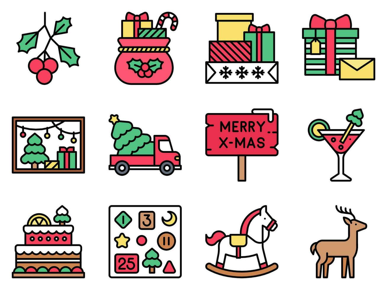 Christmas related icon, vector illustration set 4