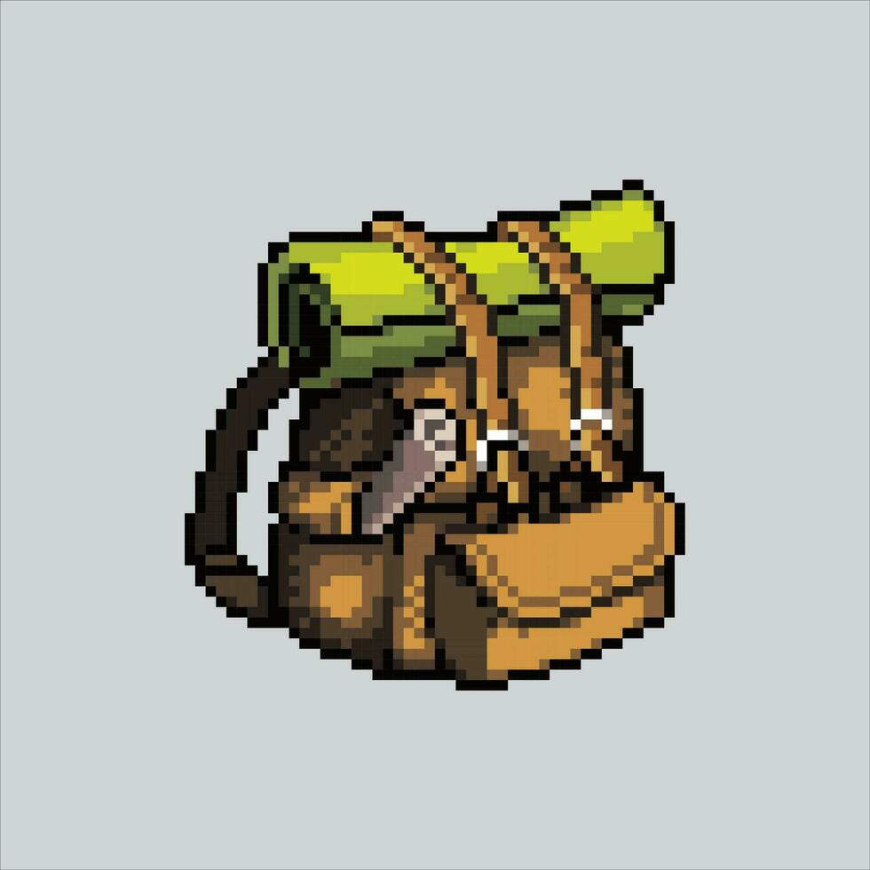 píxel Arte ilustración mochila. pixelado mochila. supervivencia cámping mochila pixelado para el píxel Arte juego y icono para sitio web y vídeo juego. antiguo colegio retro vector