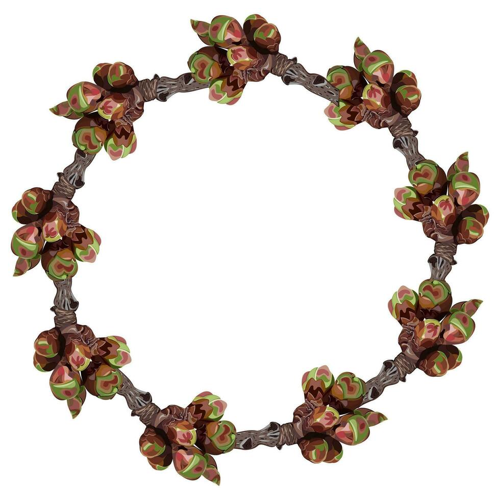 Wreath, frame with young cherry branches on a white background vector