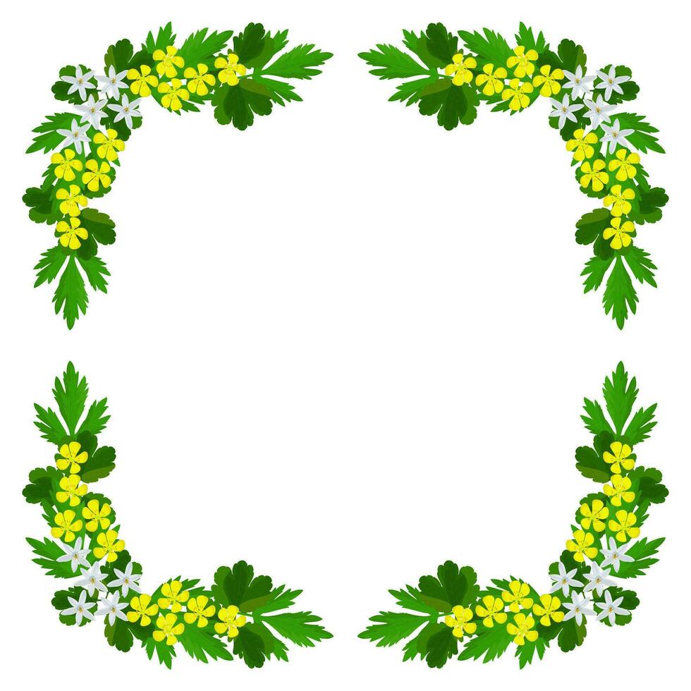 Frame, wreath of wild flowers and leaves on a white background vector