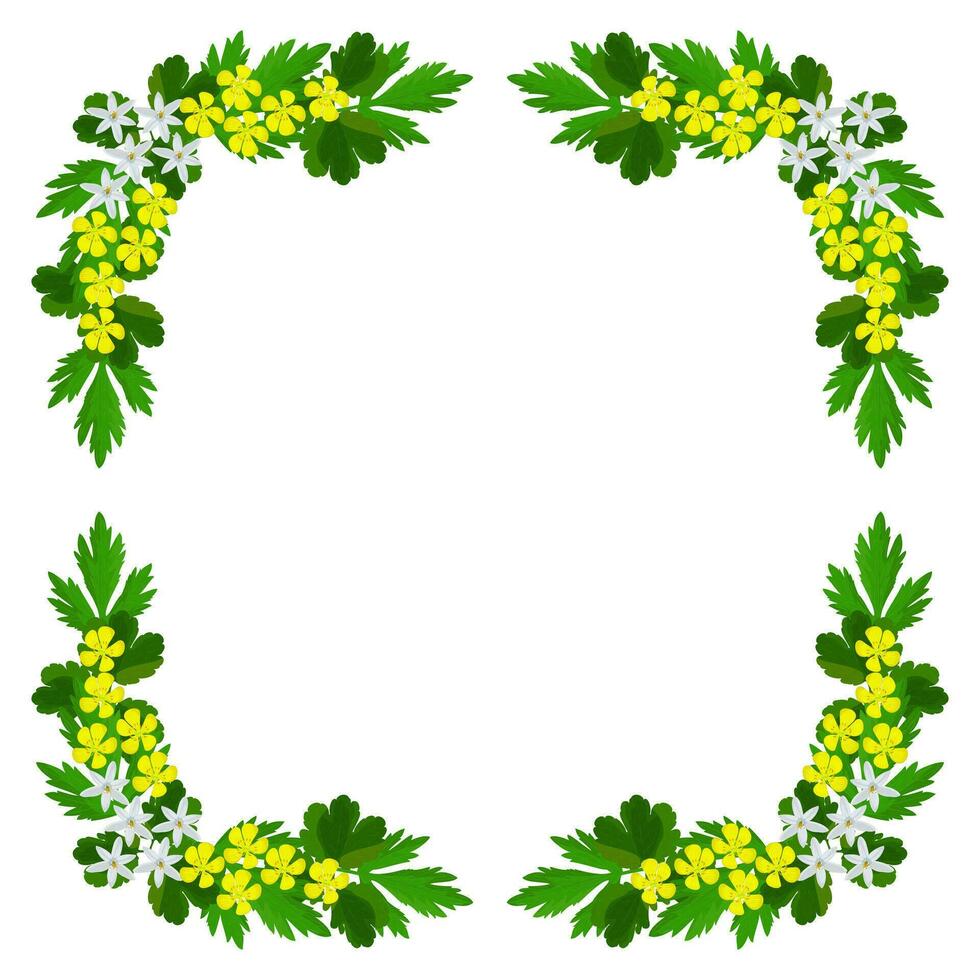 Frame, wreath of wild flowers and leaves on a white background vector