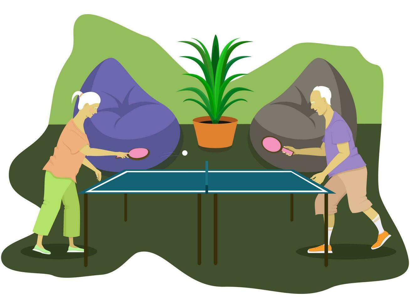 Elderly people actively rest and play table tennis vector